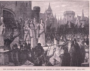 De gravin de Montford spoort de mensen van Rennes aan om de Franse koning te weerstaan AD 1341